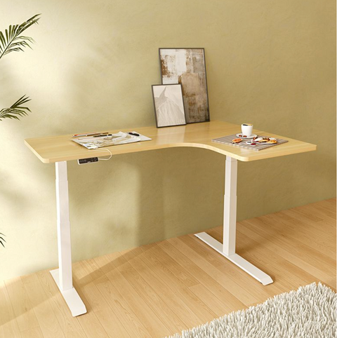 L-SHAPED 2-Legs UP STANDING DESK - Oak_Black (E1L-01B)