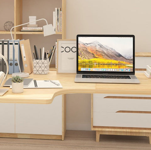 L-SHAPED 2-Legs UP STANDING DESK - Oak_White (E1L-01W)