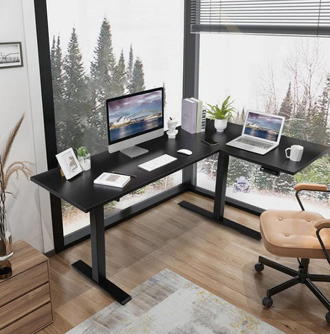 L-SHAPED 2-LEGS UP STANDING DESK - BLACK (E1L-02B)