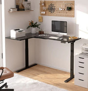 L-SHAPED 2-Legs UP STANDING DESK - Oak_Black (E1L-01B)