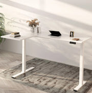 L-SHAPED 2-Legs UP STANDING DESK - Oak_White (E1L-01W)