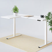 L-SHAPED 2-Legs UP STANDING DESK - Oak_White (E1L-01W)