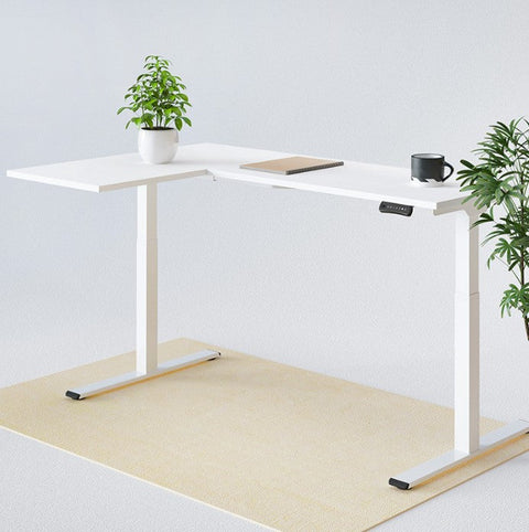 L-SHAPED 2-Legs UP STANDING DESK - Oak_White (E1L-01W)