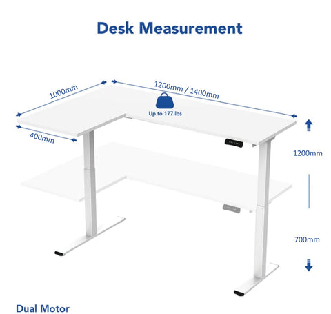 L-SHAPED 2-LEGS UP STANDING DESK - BLACK (E1L-02B)